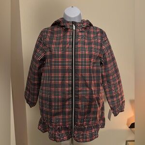 BCBGirls Plaid Raincoat with Ruffle Hem